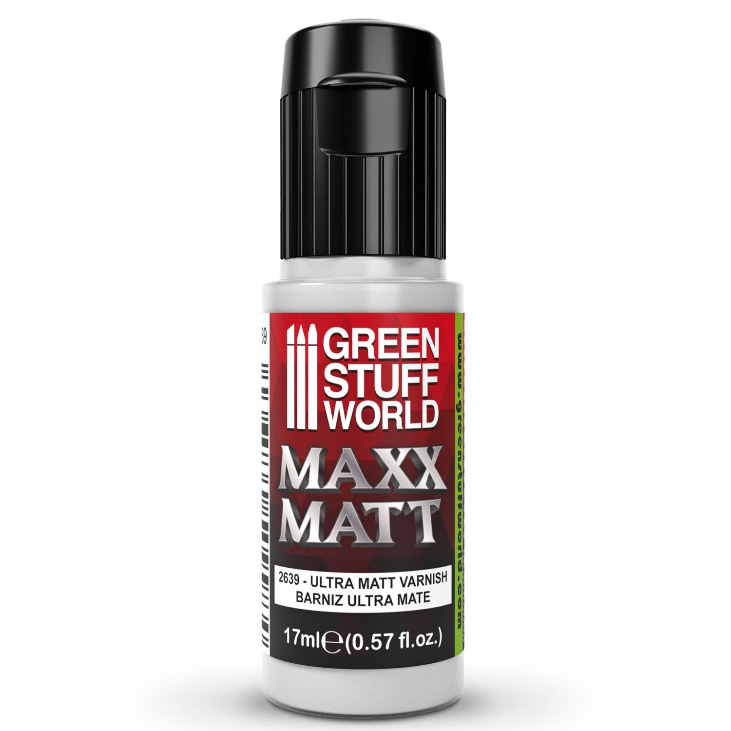 Green Stuff World Maxx Matt Varnish 17ml – oryginalne zdjęcie produktu od producenta, butelka lakieru matowego na białym tle
