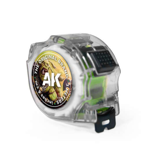 Miarka AK Interactive Flexometer 3m AK9524 – widok z boku, logo AK na obudowie z twardego plastiku
