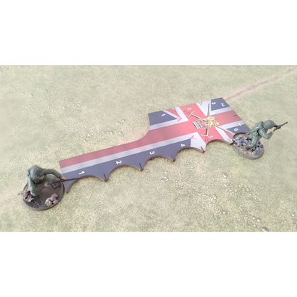 SceneryWargames British Army Tactical Combat Ruler 6" – miarka taktyczna w użyciu na stole bitewnym z figurkami żołnierzy 28mm, pomiar odległości między miniaturami, Bolt Action
