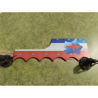 SceneryWargames French Army Tactical Combat Ruler 6" – miarka taktyczna w użyciu na stole bitewnym z figurkami żołnierzy 28mm, pomiar odległości między miniaturami, Bolt Action

