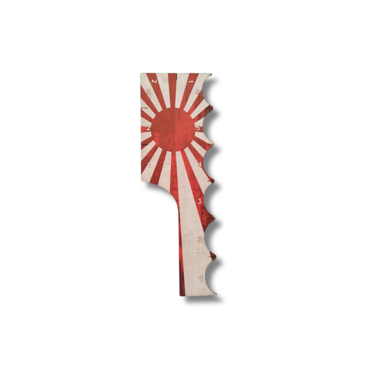 SceneryWargames Imperial Japanese Army Tactical Combat Ruler 6" – miarka walki taktycznej z motywem Kyokujitsu-ki Imperium Japońskiego, widok z przodu, oznaczenia calowe 1"–6", Bolt Action Wargames
