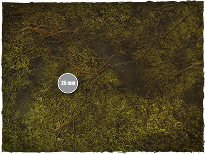 Swamp – Mata do gry Mousepad Deep-Cut Studio – zbliżenie gęstego mchu i wilgotnej ziemi ze skalą 25mm

