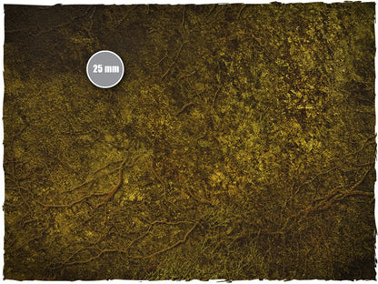Swamp – Mata do gry Mousepad Deep-Cut Studio – zbliżenie błotnistego podłoża z korzeniami ze skalą 25mm
