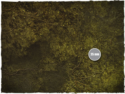 Swamp – Mata do gry Mousepad Deep-Cut Studio – zbliżenie splecionych korzeni i mchu ze skalą 25mm

