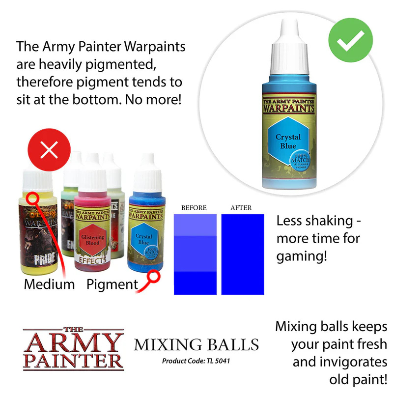 Mixing Balls - The Army Painter - porównanie farby przed i po użyciu kulki Crystal Blue Warpaints