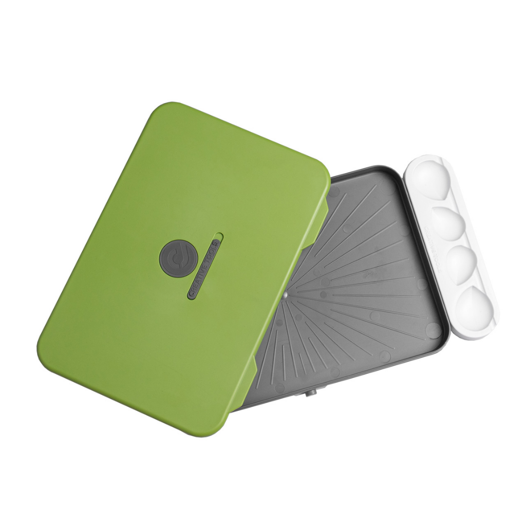 Creative Tools Mokra Paleta V2 CTMPV2 – paleta otwarta z dwiema wymiennymi tackami na gąbki, widok rozstrzelony
