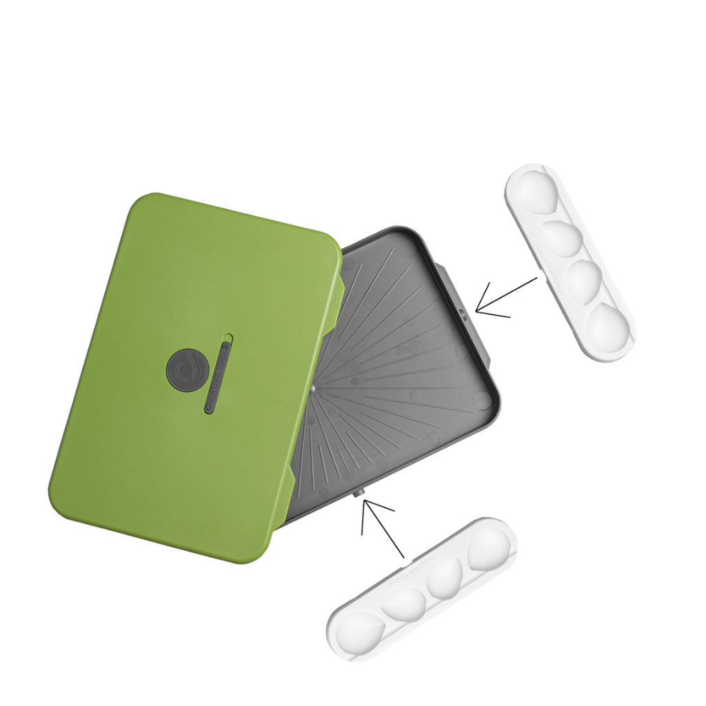 Creative Tools Mokra Paleta V2 CTMPV2 – paleta otwarta, widok wnętrza z tackami na gąbki po bokach
