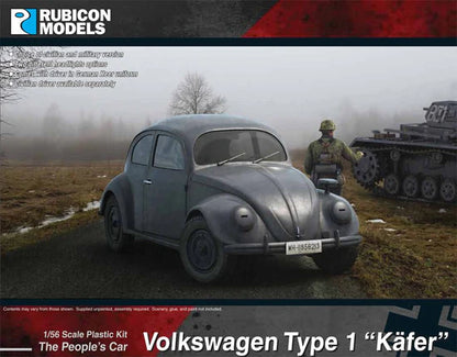 Volkswagen Type 1 Käfer Rubicon Models – okładka pudełka, model szary z żołnierzem i Panzerem III, 280081