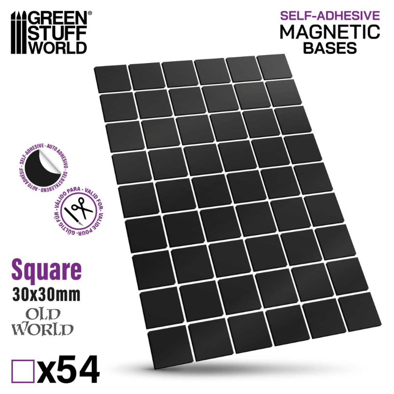Green Stuff World 12762 – opakowanie Square Magnetic Sheet Self-Adhesive 30x30mm Old World, 54 szt., samoprzylepne magnetyczne podstawki kwadratowe
