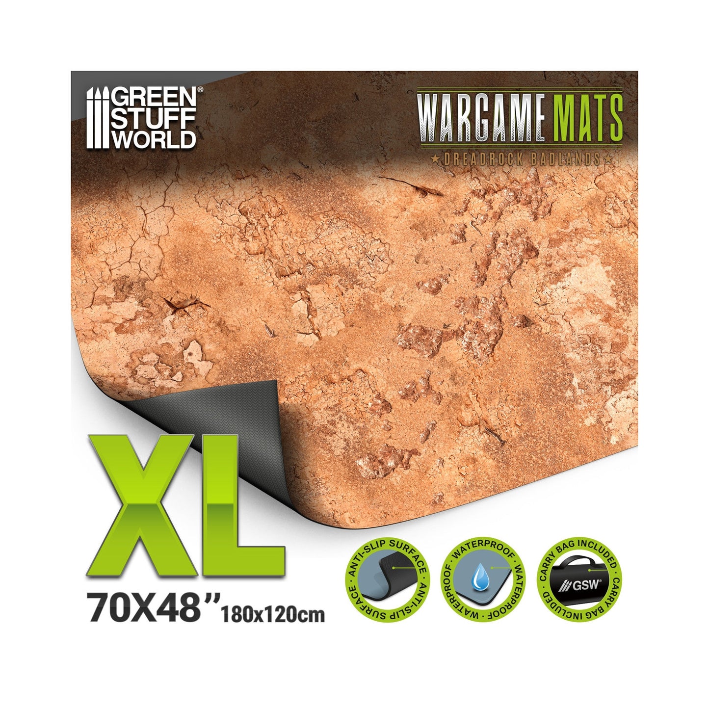 Neoprene Mat 4x6' Dreadrock Badlands – mata z torbą transportową, Green Stuff World 120x180cm, antypoślizgowy spód gumowy
