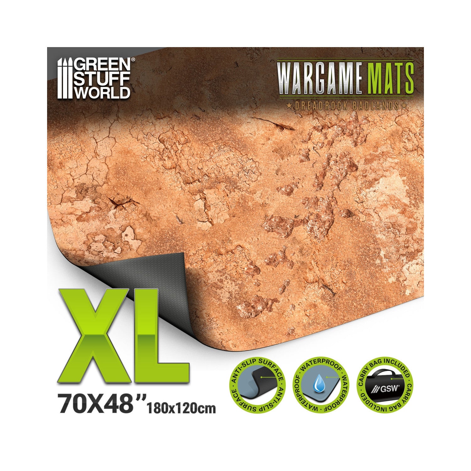 Neoprene Mat 4x6' Dreadrock Badlands – mata z torbą transportową, Green Stuff World 120x180cm, antypoślizgowy spód gumowy
