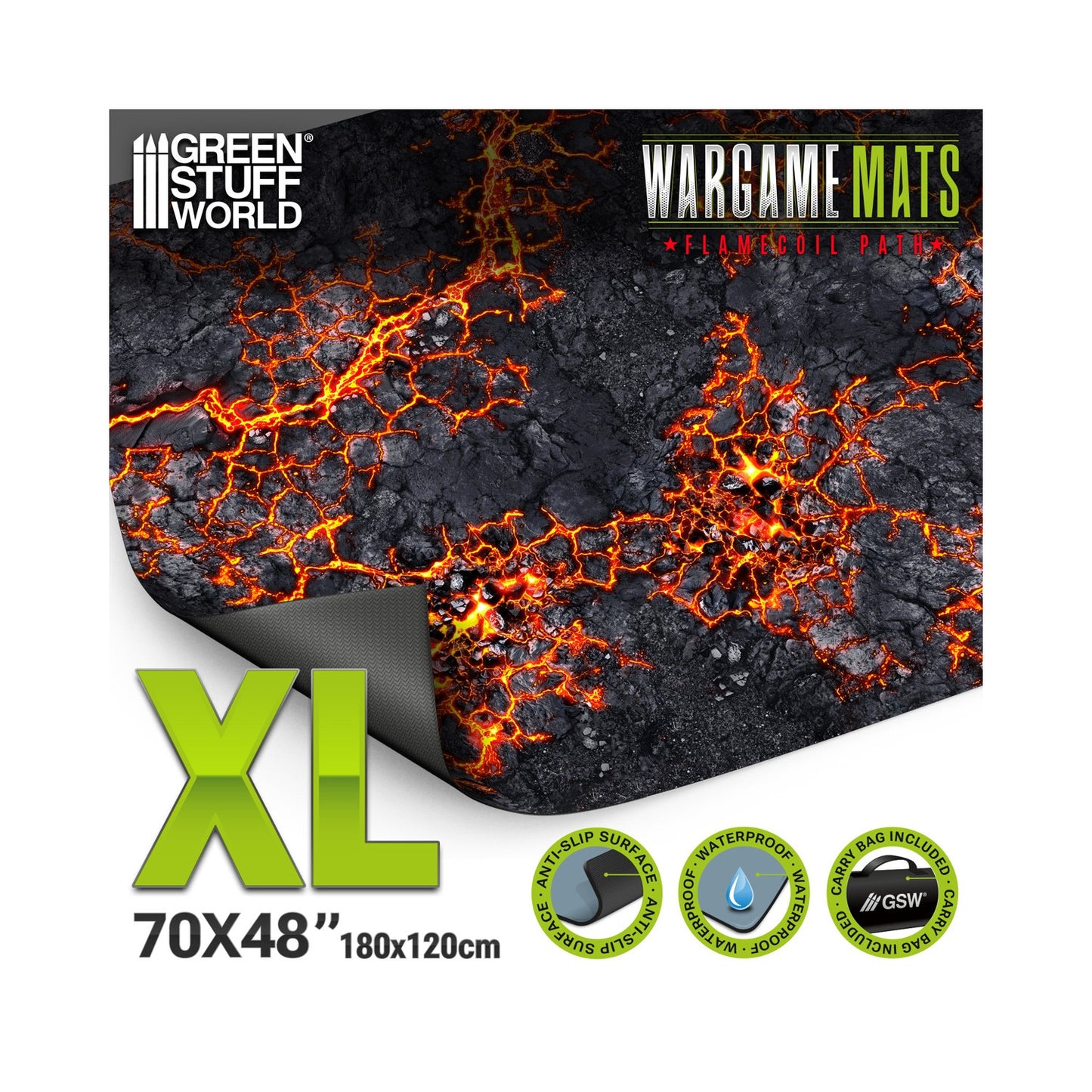 Neoprene Mat 4x6' Flamecoil Path – mata z torbą transportową, Green Stuff World 120x180cm, antypoślizgowy spód gumowy
