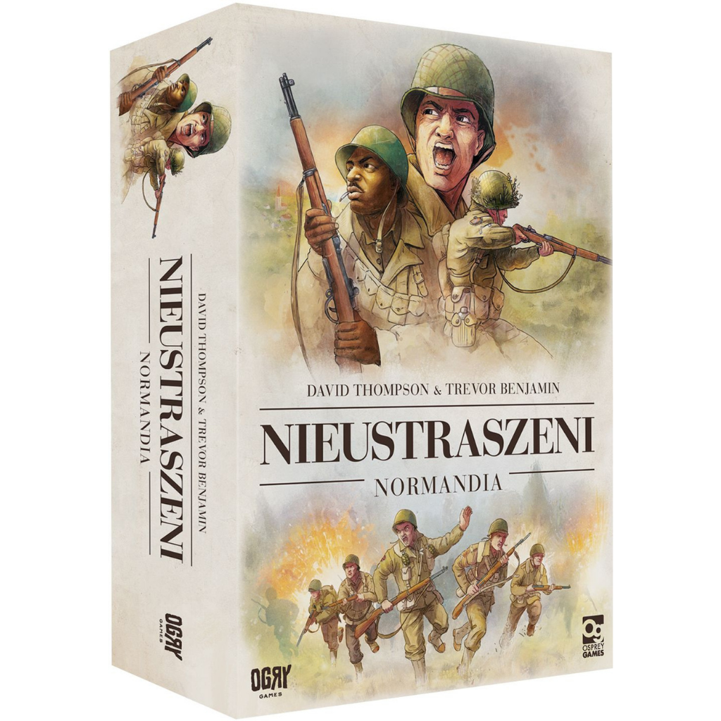 ieustraszeni: Normandia – pudełko gry planszowej, wydawca Ogry Games, ilustracja żołnierzy alianckich w akcji