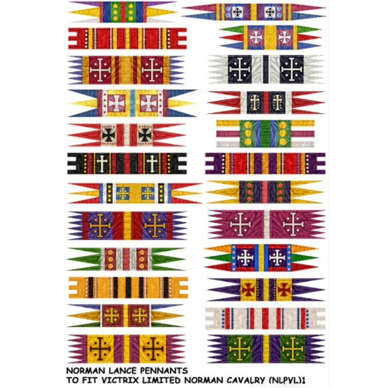 Norman Lance Pennants – arkusz kalkomanii z chorągiewkami do kopii dla kawalerii normańskiej Victrix 28mm
