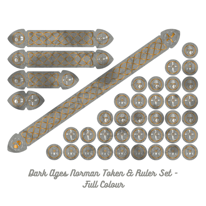 Dark Ages Norman Token & Ruler Set SAG012 – 35 żetonów i 5 miarek MDF Full Colour do gry Saga Sarissa Precision
