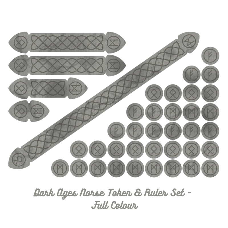 Dark Ages Norse Token & Ruler Set SAG011 – 35 żetonów i 5 miarek MDF Full Colour do gry Saga Sarissa Precision
