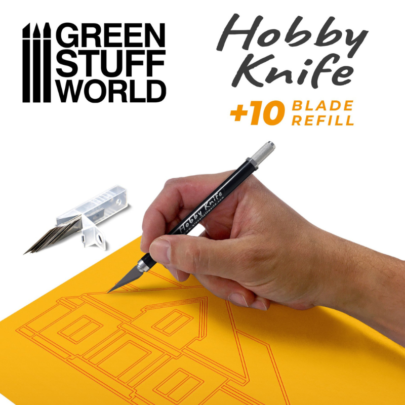 Craft Knife with Spare Blades - Green Stuff World - cięcie EVA foam ręką trzymającą nóż