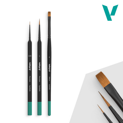 Vallejo Precision & Effects Brush Starter Set B03990 – 3 pędzle syntetyczne: Precision 3/0, 1 i Effects 4, widok całości