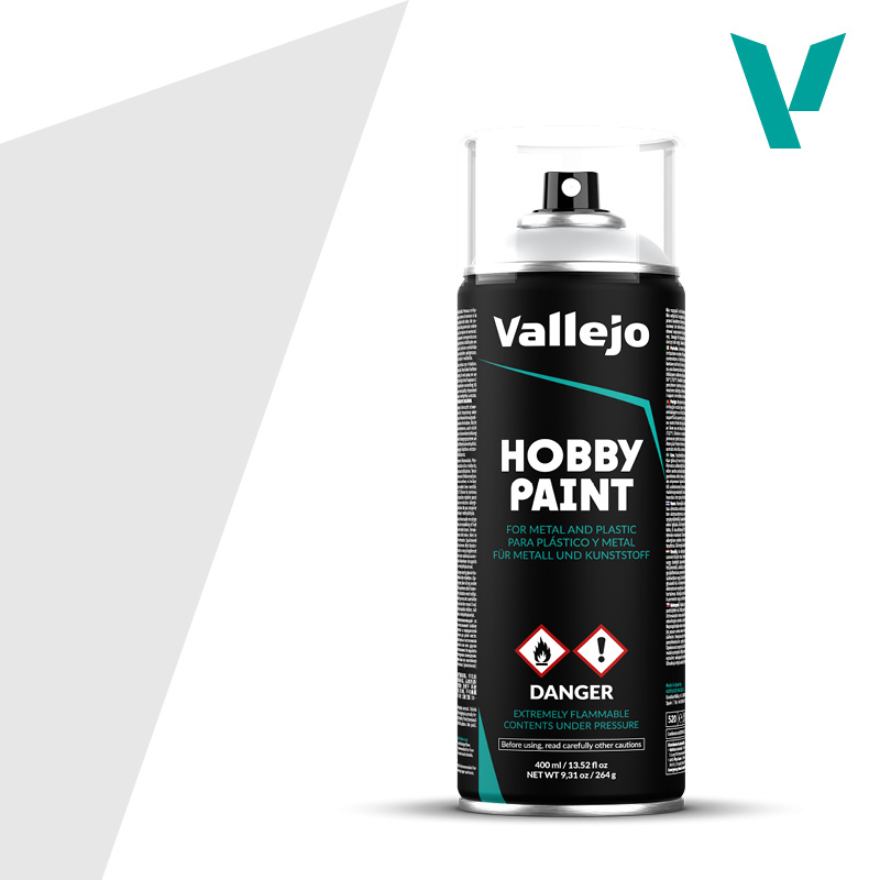 Vallejo Hobby Paint Spray Grey Primer - Szary Podkład w Sprayu 400ml 28011 – puszka aerozolu, widok frontalny