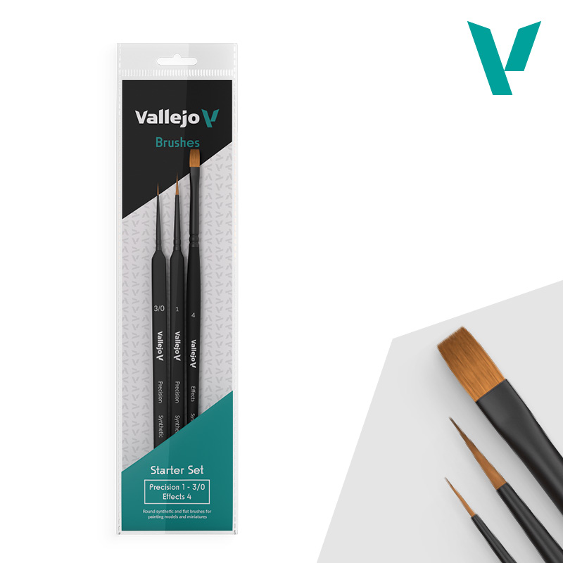 Vallejo Precision & Effects Brush Starter Set B03990 – zestaw 3 pędzli w opakowaniu blister, widok frontalny
