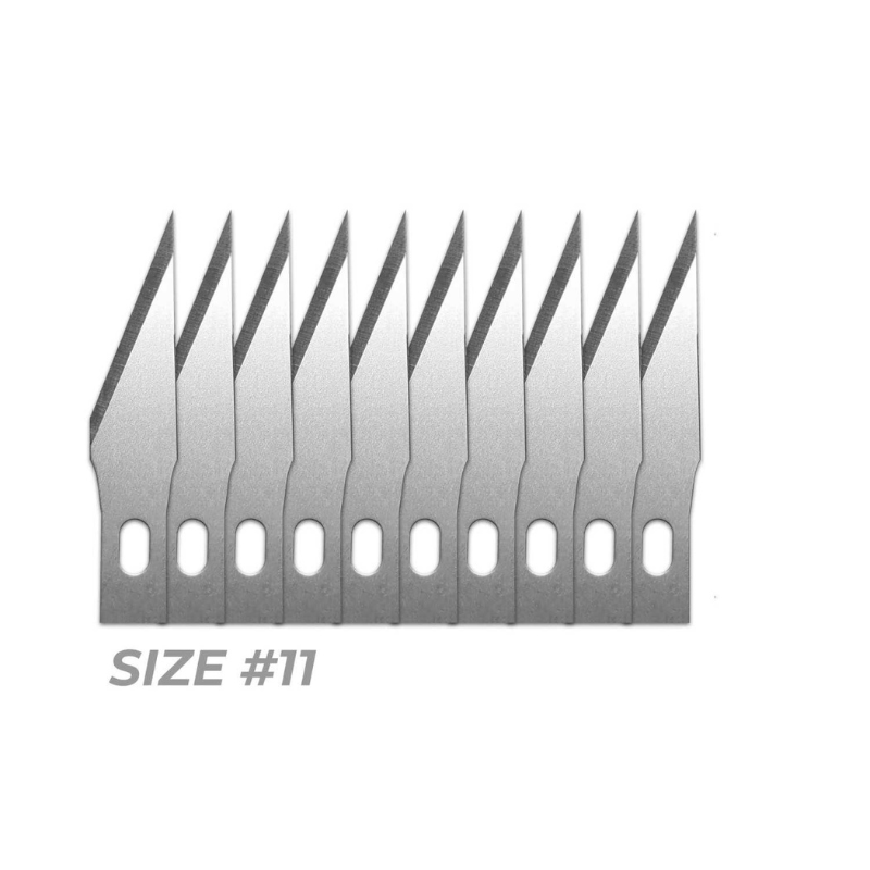 0x Hobby Knife Blade Refill - Green Stuff World - 10 ostrzy size 11 na białym tle