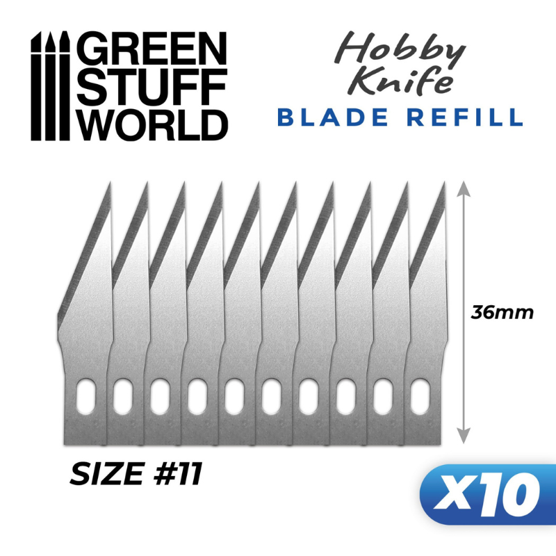 10x Hobby Knife Blade Refill - Green Stuff World - ostrza size 11 wymiar 36mm