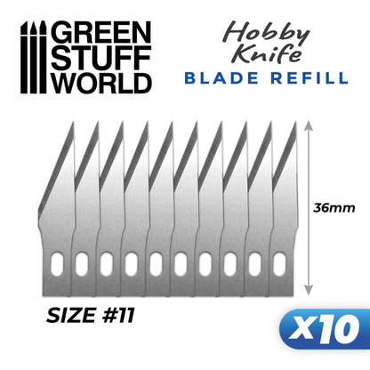 10x Hobby Knife Blade Refill - Green Stuff World - ostrza size 11 wymiar 36mm