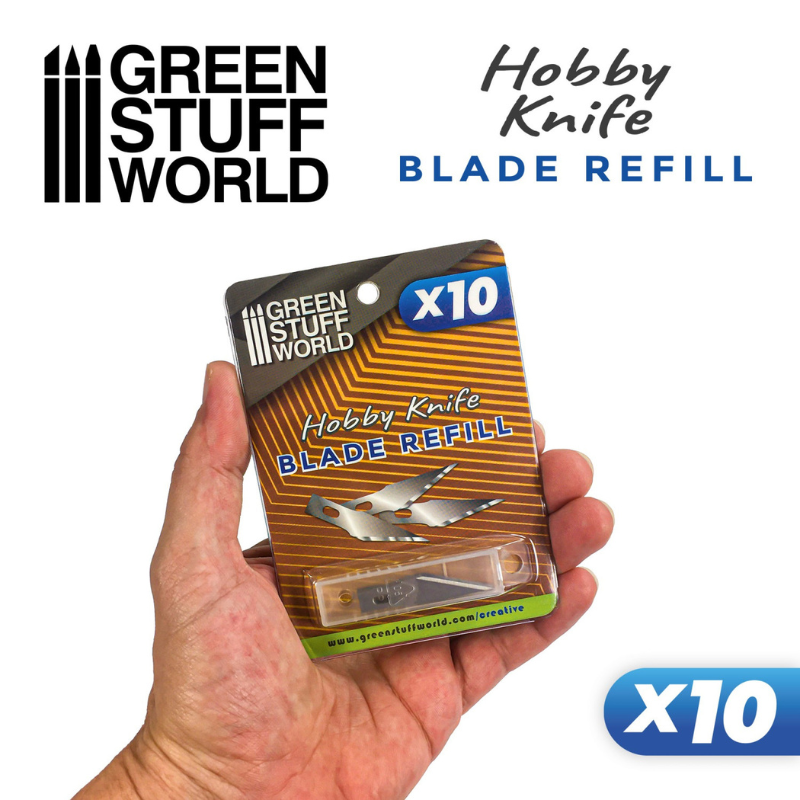 10x Hobby Knife Blade Refill - Green Stuff World - opakowanie blister w dłoni