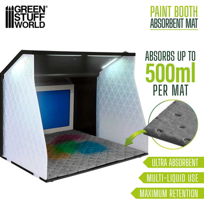 Paint Booth Absorbent Mat Green Stuff World zamontowana w kabinie lakierniczej – pochłania do 500ml na matę, Ultra Absorbent, Multi-Liquid Use, Maximum Retention
