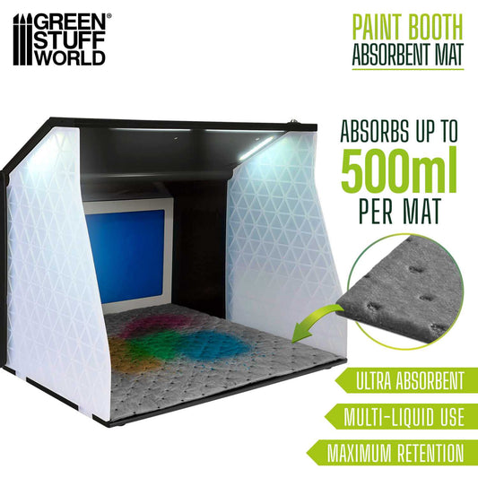 Paint Booth Absorbent Mat Green Stuff World zamontowana w kabinie lakierniczej – pochłania do 500ml na matę, Ultra Absorbent, Multi-Liquid Use, Maximum Retention
