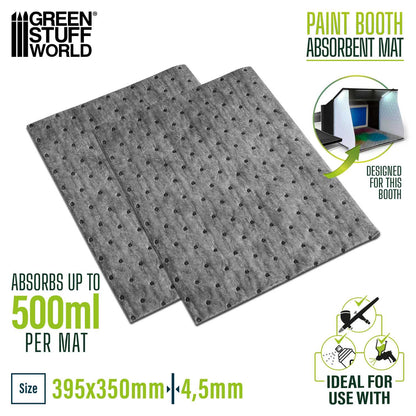 Paint Booth Absorbent Mat Green Stuff World – 2 maty 395x350mm, grubość 4,5mm, pochłania do 500ml, zaprojektowana do kabiny lakierniczej Green Stuff World
