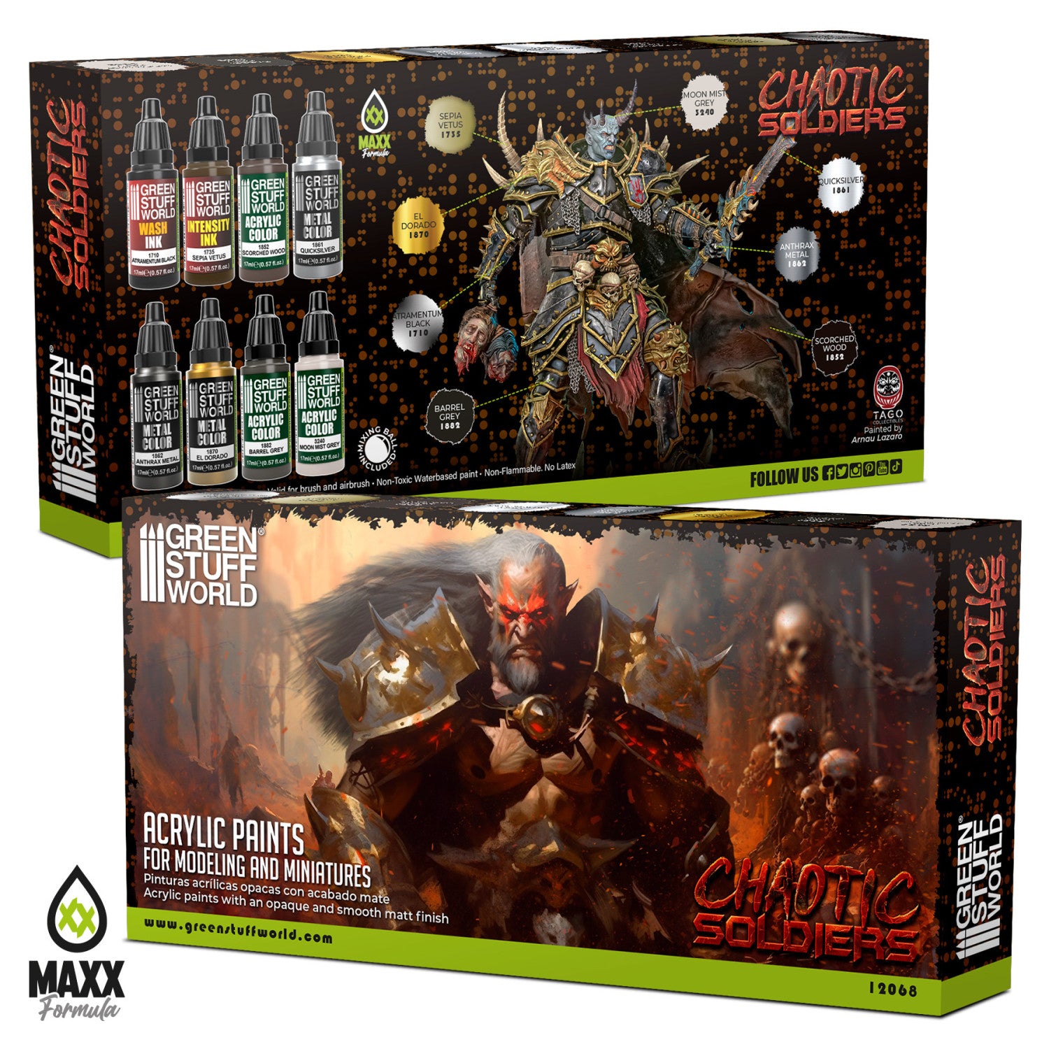 Green Stuff World Paint Set Chaotic Soldiers 12068 pudełko przód i tył - zestaw 8 farb akrylowych Maxx Formula do malowania figurek Warhammer - Green Stuff World
