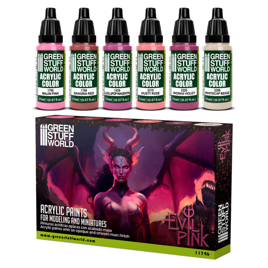 Zestaw farb Green Stuff World Paint Set Evil Pink 11746 - 6 farb akrylowych Maxx Formula do malowania demonic i postaci fantasy w odcieniach różu - Green Stuff World
