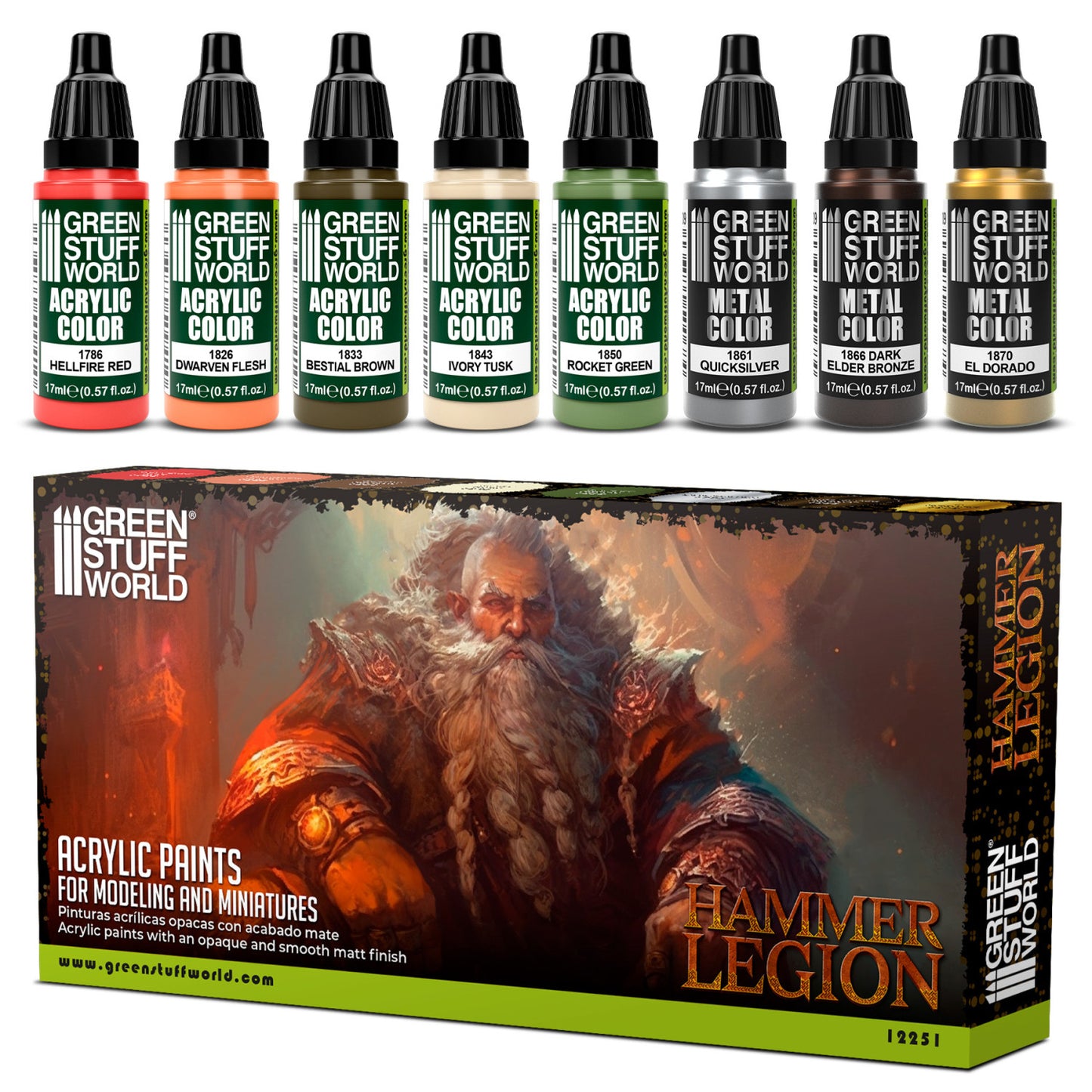 Zestaw farb Green Stuff World Paint Set Hammer Legion 12251 - 8 farb akrylowych Maxx Formula do malowania krasnoludów i wojowników fantasy - Green Stuff World
