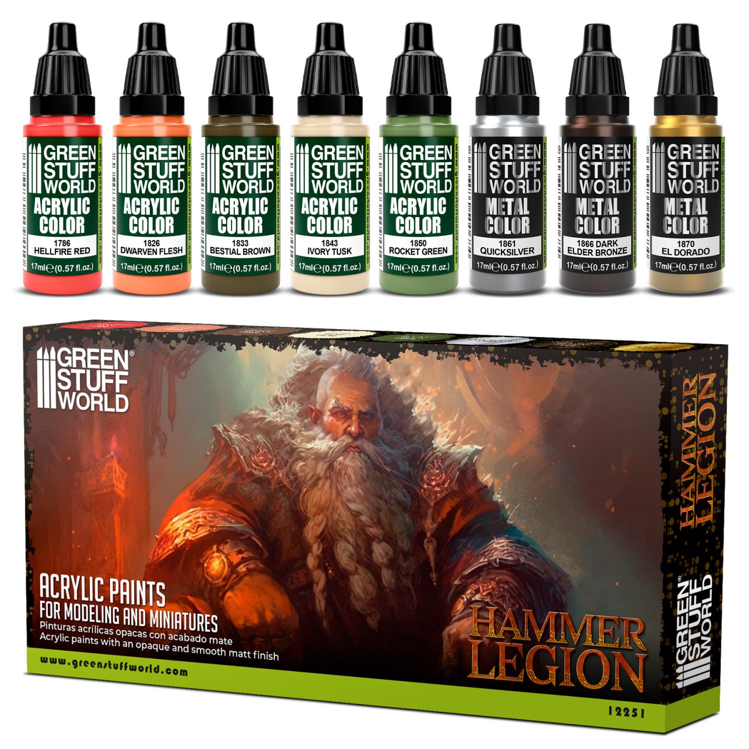 Zestaw farb Green Stuff World Paint Set Hammer Legion 12251 - 8 farb akrylowych Maxx Formula do malowania krasnoludów i wojowników fantasy - Green Stuff World
