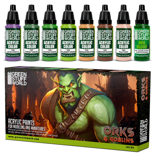 Zestaw farb Green Stuff World Paint Set Orks and Goblins 10124 - 8 farb akrylowych Maxx Formula do malowania orków i goblinów Warhammer - Green Stuff World
