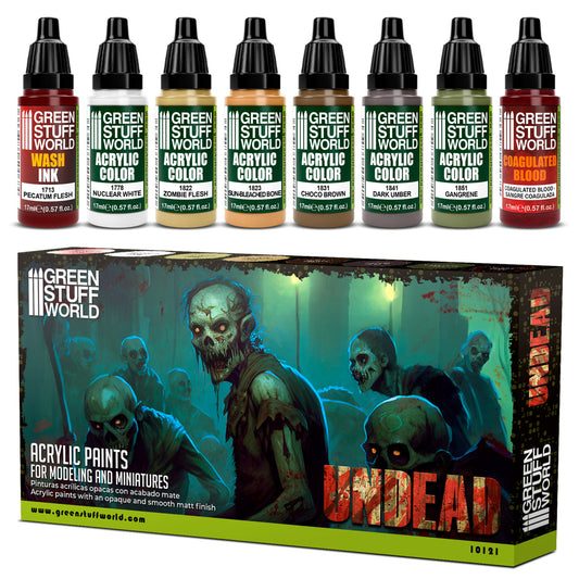Zestaw farb Green Stuff World Paint Set Undead 10121 - 8 farb akrylowych Maxx Formula do malowania zombie i nieumarłych figurek fantasy - Green Stuff World
