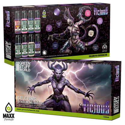 Green Stuff World Paint Set Vicious 12066 pudełko przód i tył - zestaw 8 farb akrylowych Maxx Formula do malowania figurek demonów Warhammer - Green Stuff World
