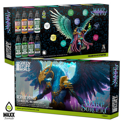 Green Stuff World Paint Set Warp Sorcery 12067 pudełko przód i tył - zestaw 8 farb akrylowych Maxx Formula do malowania figurek magów Warhammer - Green Stuff World
