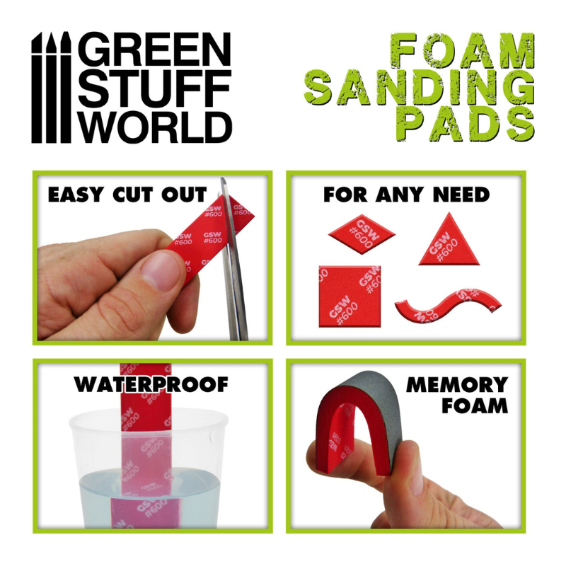 Foam Sanding Pads - właściwości: łatwe cięcie, wodoodporność, memory foam | Green Stuff World
