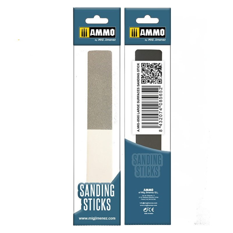 Large Surface Sanding Stick - opakowanie AMMO by Mig Jimenez, przód i tył z kodem EAN | AMMO by Mig Jimenez
