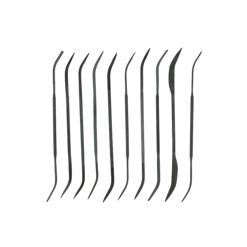 Set of 10 Curved Files - Vallejo - 10 zakrzywionych pilników igłowych widok na białym tle T03003