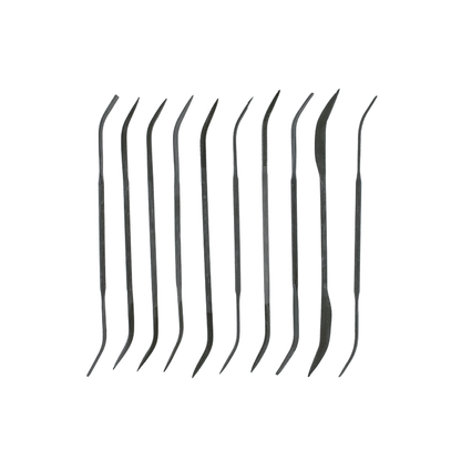 Set of 10 Curved Files - Vallejo - 10 zakrzywionych pilników igłowych widok na białym tle T03003