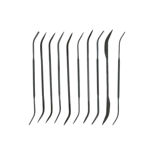 Set of 10 Curved Files - Vallejo - 10 zakrzywionych pilników igłowych widok na białym tle T03003