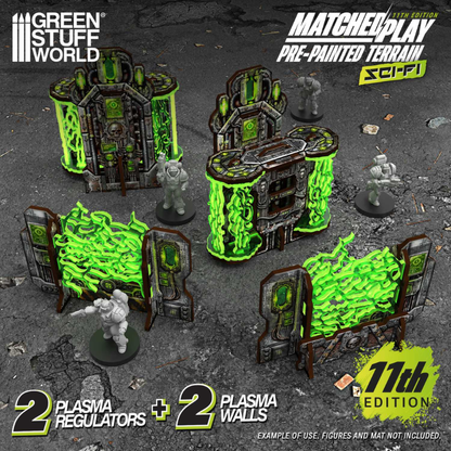 Pre-painted Plasma Walls and Cogitator Relay Tower 11th Edition – zestaw 2+2 z figurkami dla skali, teren sci-fi 28-32mm Matched Play

