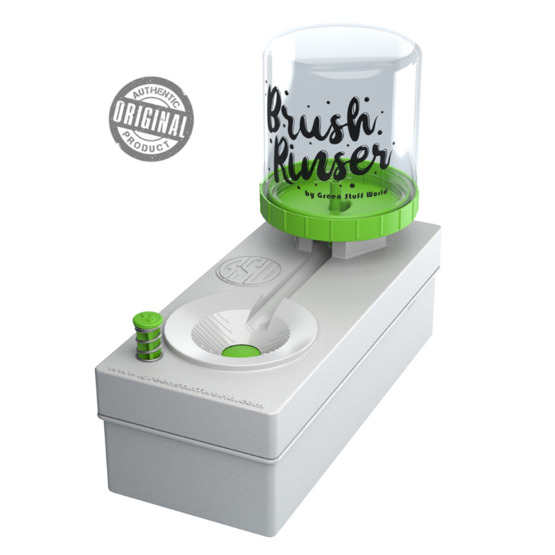 Brush Rinser - widok produktu z butlą 250ml i kanałem do płukania pędzli | Green Stuff World
