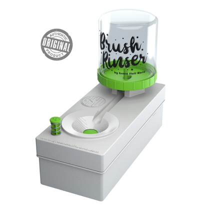 Brush Rinser - widok produktu z butlą 250ml i kanałem do płukania pędzli | Green Stuff World

