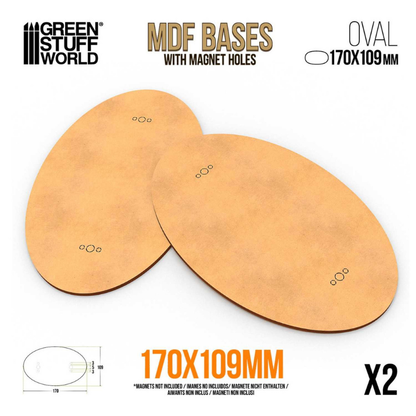 Green Stuff World 14375 – dwie podstawki MDF owalne 170x109mm, widok ukośny, grubość 3mm
