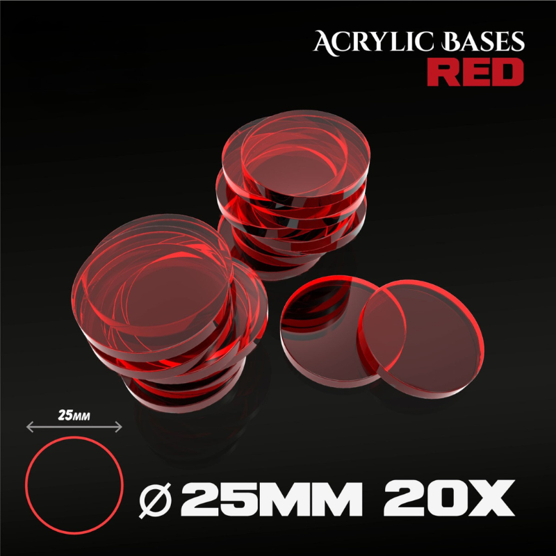 Green Stuff World 9292 – 20 akrylowych podstawek okrągłych 25mm Clear Red, przezroczyste czerwone krążki 3mm, Ø25mm 20x
