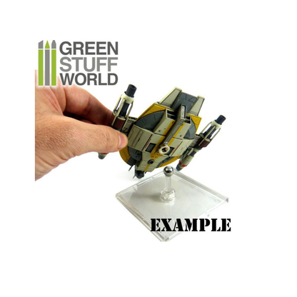 Green Stuff World – przykład zastosowania Rotation Magnets: model statku kosmicznego na akrylowej podstawce z kulką magnetyczną
